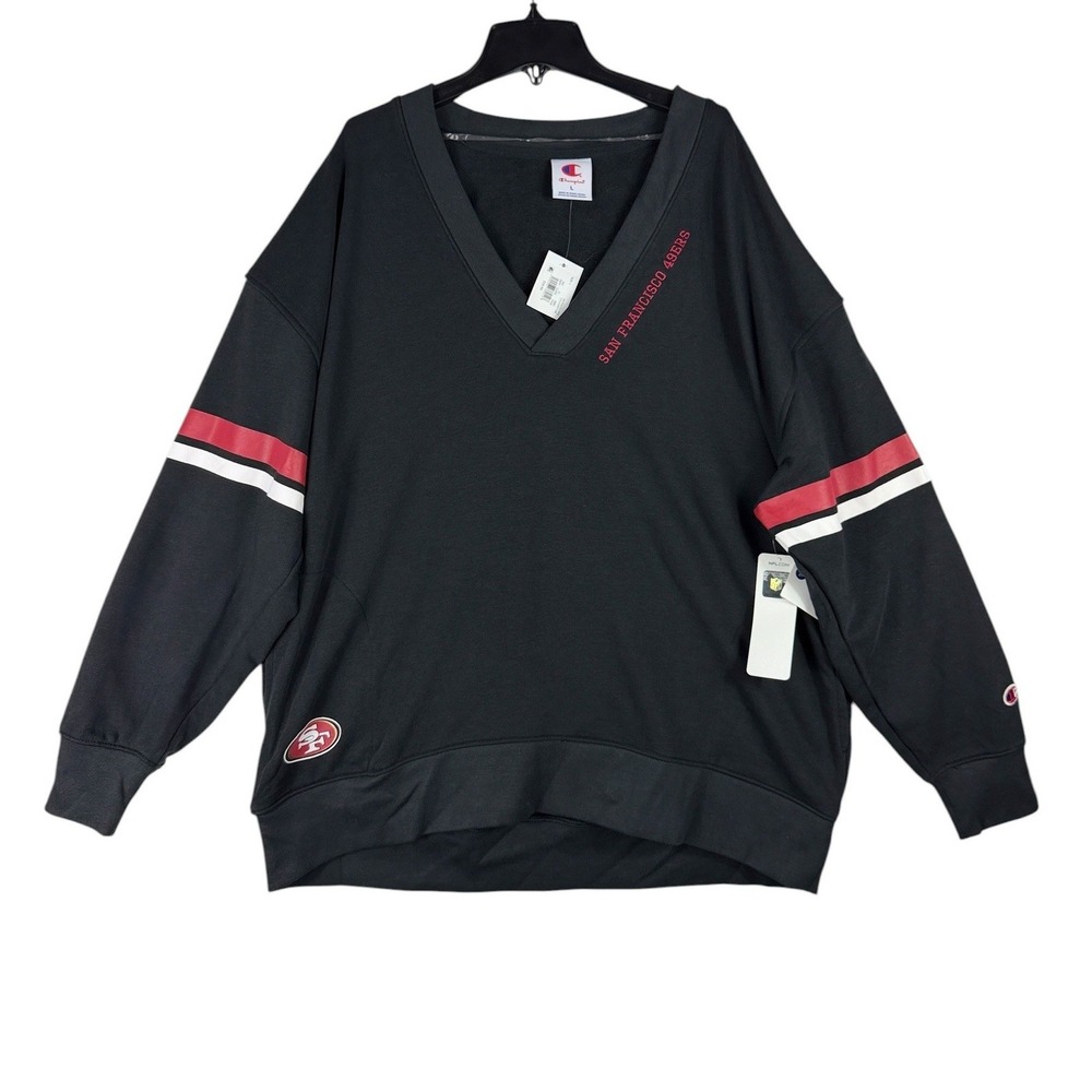 Champion San Francisco 49ers V-Neck Pullover‎ Sweatshirt Black Mens Large NWT